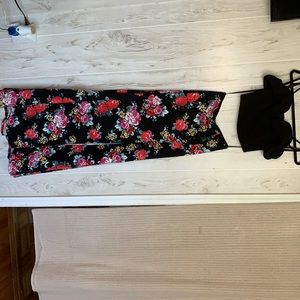 2 Piece Dress. Floral print and solid black top